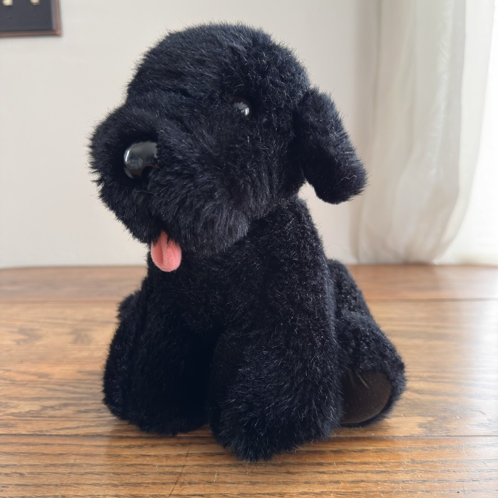 Vintage‎ Dakin Black Lab Plush Sitting Dog Pink Tongue 1985